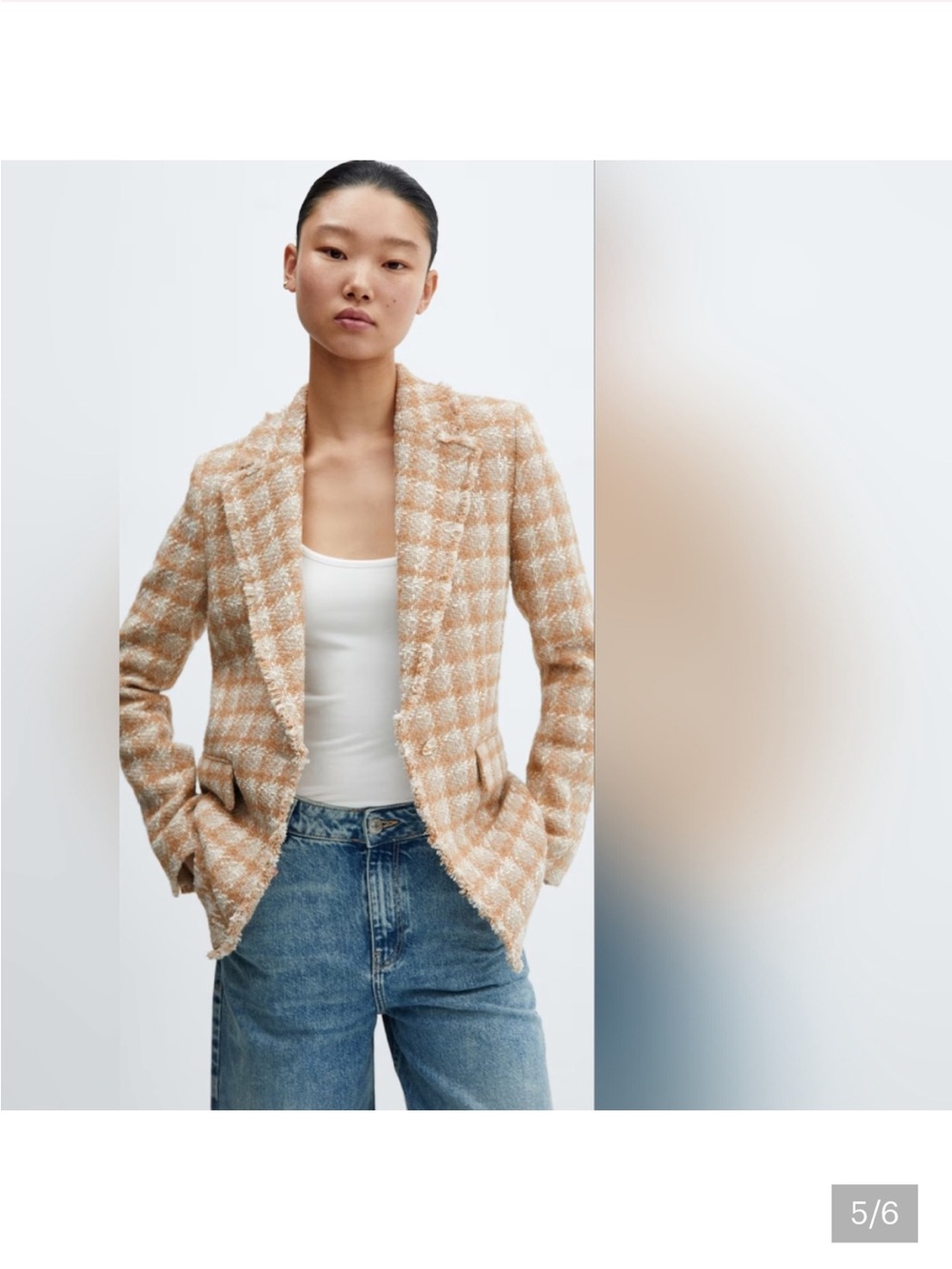 Mango Tweed Tan and Cream Tailored Blazer Jacket
